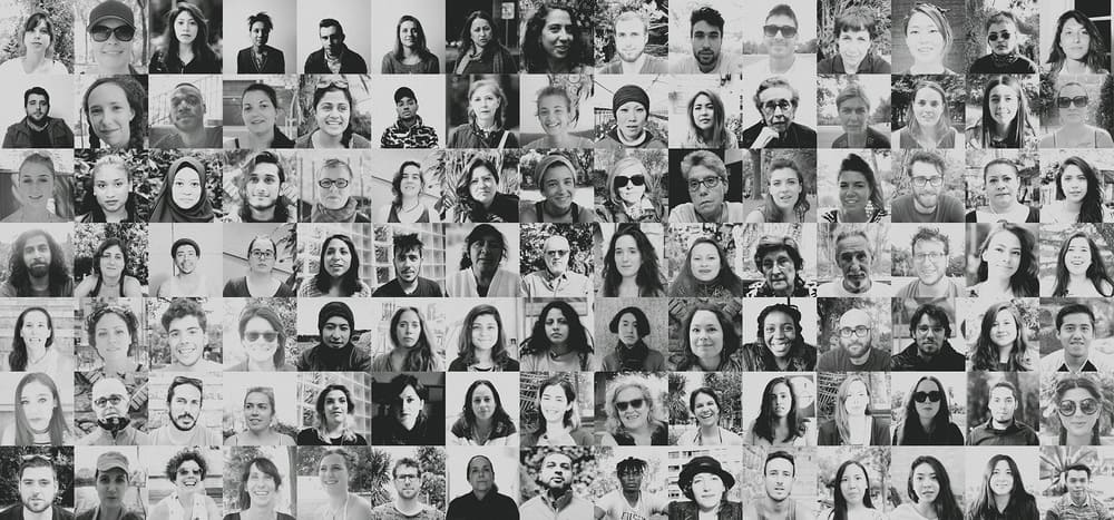 Grid collage of diverse portrait photography by Irene Pietrella, showcasing her documentary and editorial project 'Ritratti'